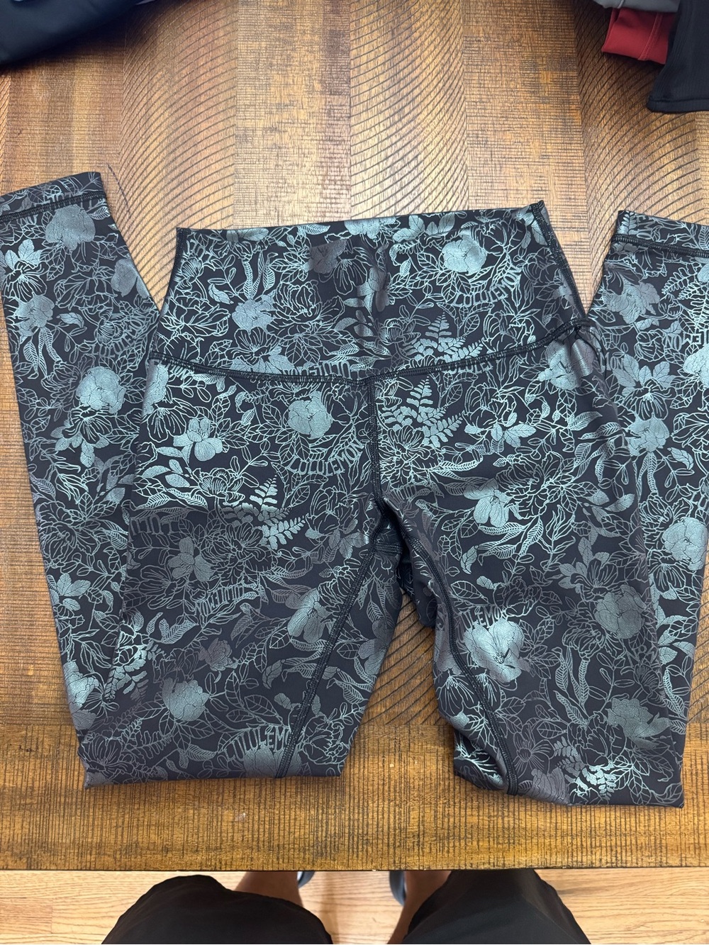 lululemon athletica Black Leggings with Subtle Silver Leaf Print